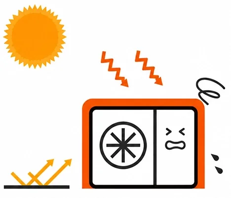 シャネット未対策:直射日光で高温になる室外機