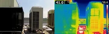 サーモグラフィ：シャネット未設置機器約38〜44℃