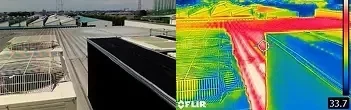 サーモグラフィ：折半屋根表面約60度前後、シャネット外部約34〜39℃